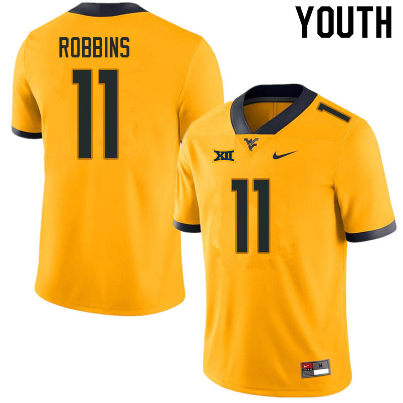 Youth #11 Jake Robbins West Virginia Mountaineers College Football Jerseys Sale-Gold